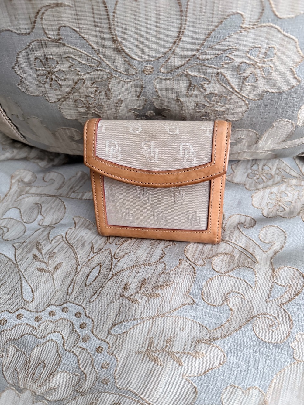 Beige Canvas and Tan Leather-Trim Women's Wallet